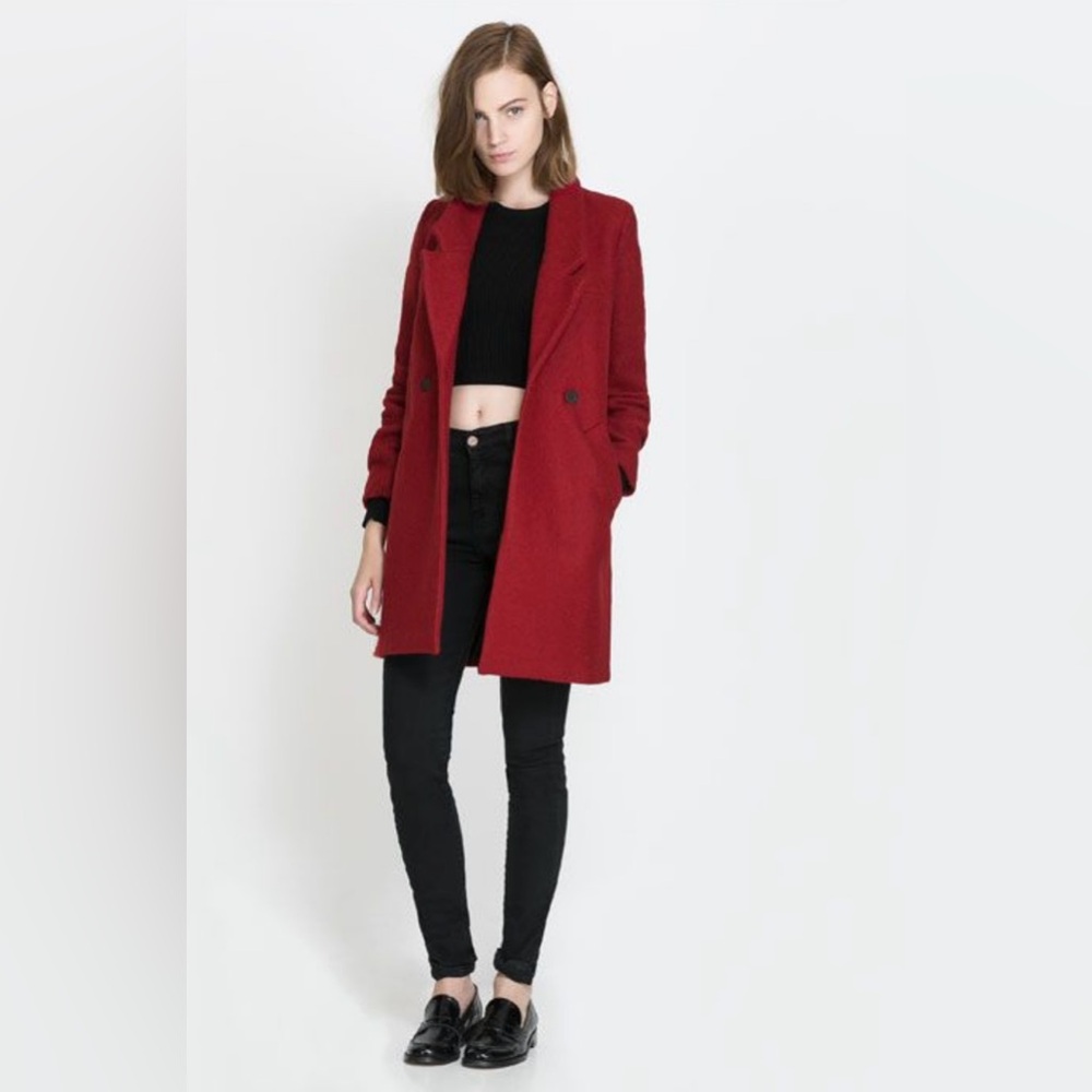 Zara trafaluc burnt orange / red minimalist wool coat
